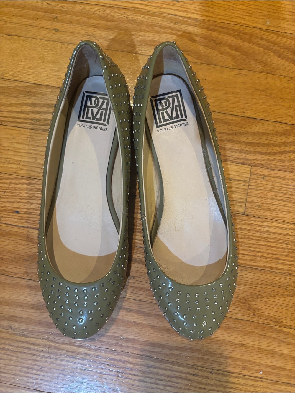 Pour La Victoire Olive Green Studded Ballet Flats